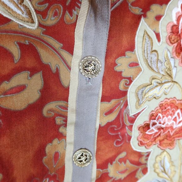 Vintage Floral Embroidered Lace Sleeve Lightweight Jacket Size 10 Boho Orange - Picture 6 of 8